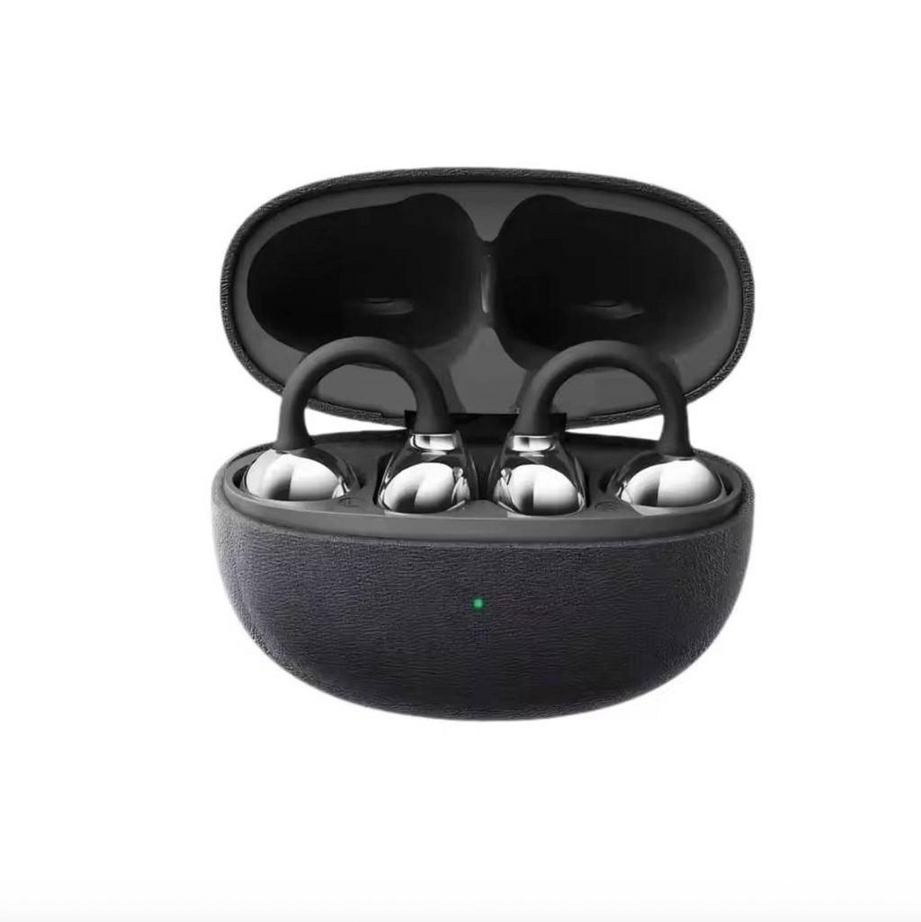 Leather-Texture TWS Wireless Earbuds – Bluetooth 6.0 Open-Ear Sports Ear-Clip Headphones with Long Battery Life