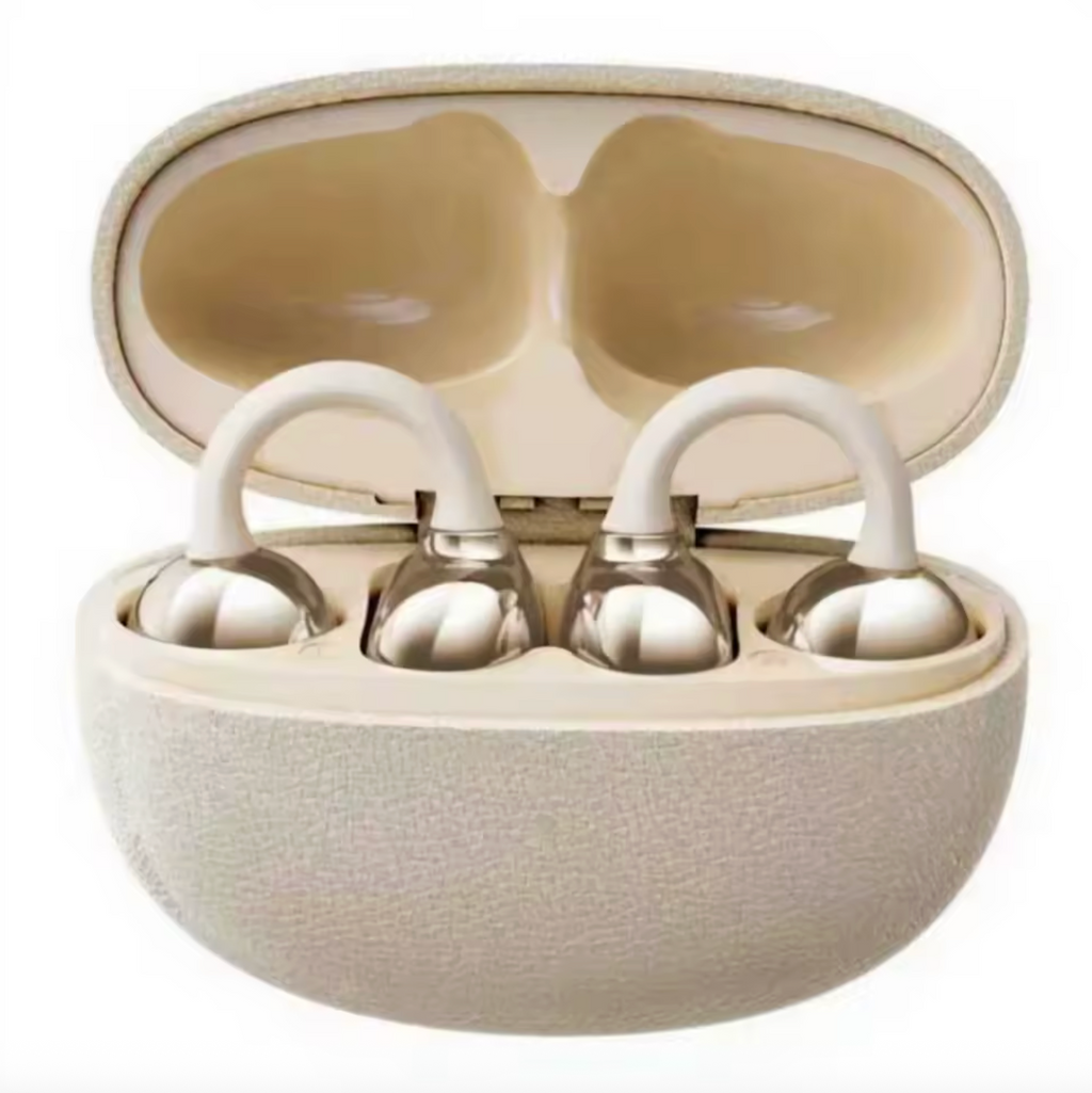 Leather-Texture TWS Wireless Earbuds – Bluetooth 6.0 Open-Ear Sports Ear-Clip Headphones with Long Battery Life